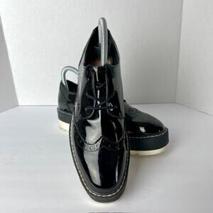 Zara Patent Platform Oxford Shoes 39 Black Chunky Lace Up Edgy Dark Academia